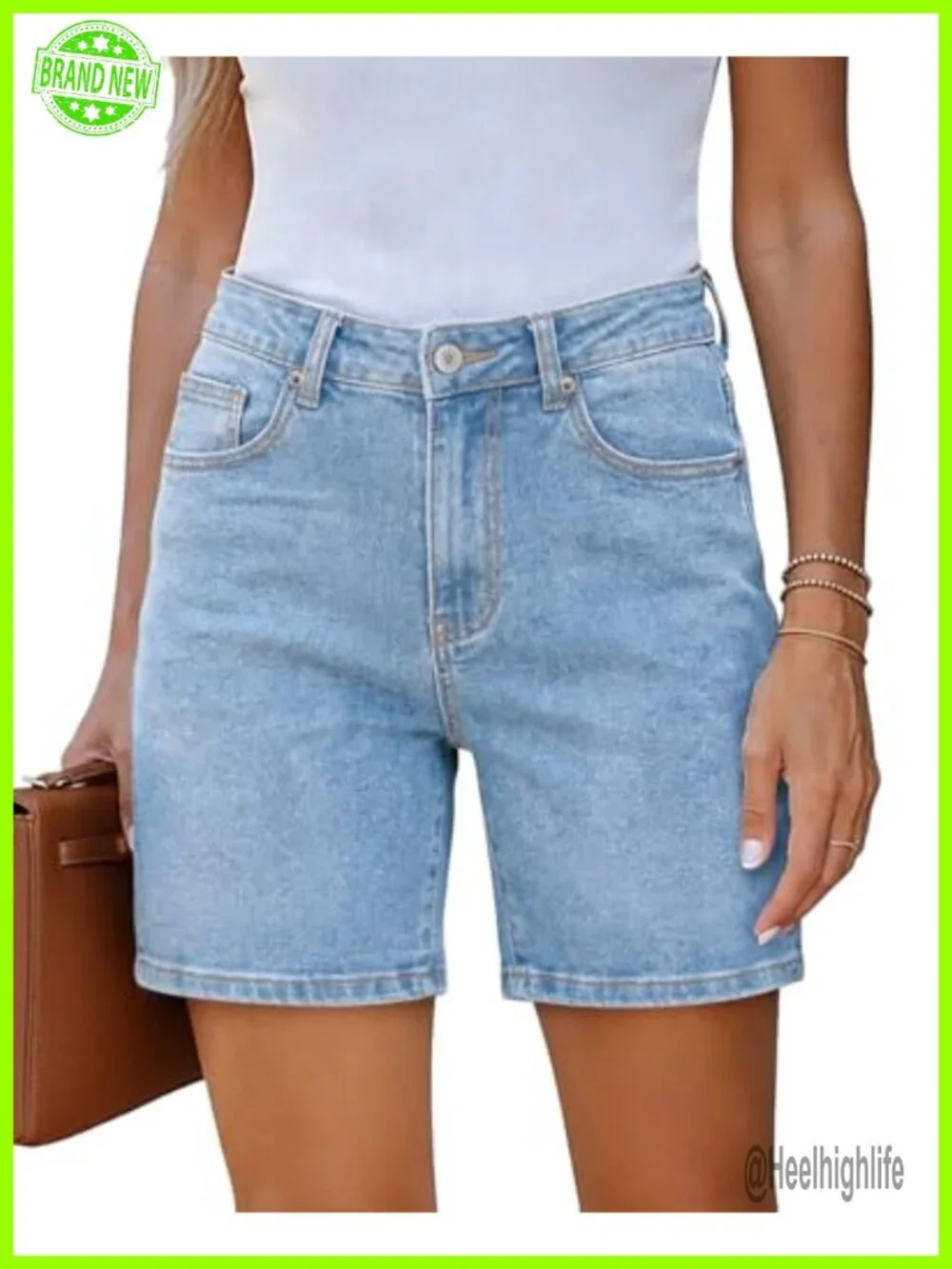 High Waisted Stretchy Denim Cut Off Jean Shorts with Pockets